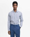 【送料無料】 マンゴ メンズ シャツ トップス Men's Cotton Slim-Fit Striped Shirt Blue