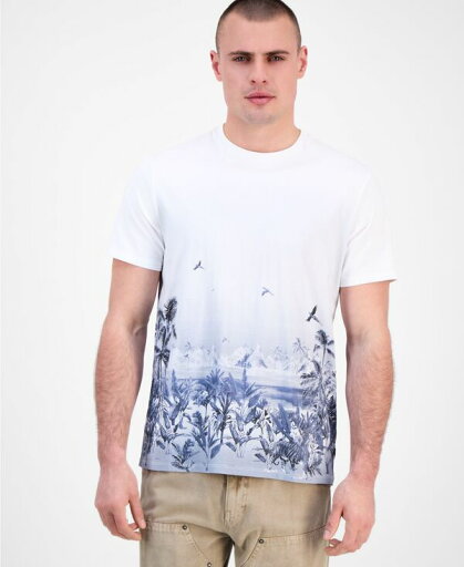 【送料無料】 ゲス メンズ Tシャツ トップス Men's Short Sleeve Big Cat Paradise Graphic Crewneck T-Shirt Pure White 【送料無料】 ゲス メンズ Tシャツ トップス Men's Short Sleeve Big Cat Paradise Graphic Crewneck T-Shirt Pure White