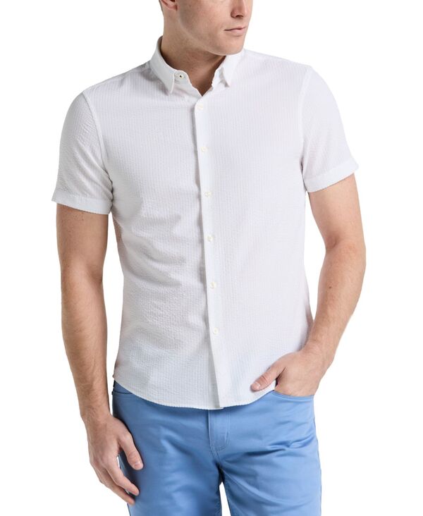 【送料無料】 ペリーエリス メンズ シャツ トップス Men's Slim-Fit Stretch Solid Button-Down Seersucker Shirt Bright White