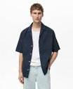 【送料無料】 マンゴ メンズ シャツ トップス Men's Cotton Check Seersucker Shirt Dark Navy