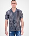 【送料無料】 ゲス メンズ シャツ トップス Men's Wyatt Short Sleeve Striped Button-Front Camp Endless Blue Multi