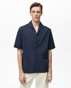 【送料無料】 マンゴ メンズ シャツ トップス Men's Textured Bowling Collar Shirt Dark Navy