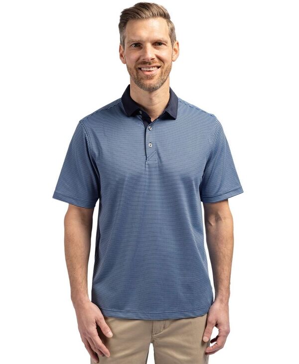 楽天ReVida 楽天市場店【送料無料】 カッターアンドバック メンズ ポロシャツ トップス Men's Virtue Eco Pique Micro Stripe Recycled Polo Atlas/navy blue