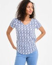 【送料無料】 スタイルアンドコー レディース シャツ トップス Petite Dyed Geo Perfect V-Neck Tee Industrial Blue Combo