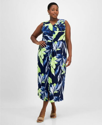 【送料無料】 コネクテッド レディース ワンピース トップス Plus Size Printed Twisted-Front Maxi Dress Navy 【送料無料】 コネクテッド レディース ワンピース トップス Plus Size Printed Twisted-Front Maxi Dress Navy