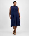 【送料無料】 コネクテッド レディース ワンピース トップス Plus Size Sleeveless Boat-Neck Midi Dress Navy