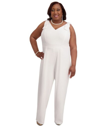 【送料無料】 カスパール レディース ジャンプスーツ トップス V-Neck Bow-Strap Jumpsuit Regular & Plus Sizes White 【送料無料】 カスパール レディース ジャンプスーツ トップス V-Neck Bow-Strap Jumpsuit Regular & Plus Sizes White
