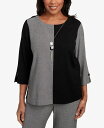 【送料無料】 アルフレッド ダナー レディース シャツ トップス Petite Santa Barbara Center Sliced Crew Neck Top with Necklace Black/Grey