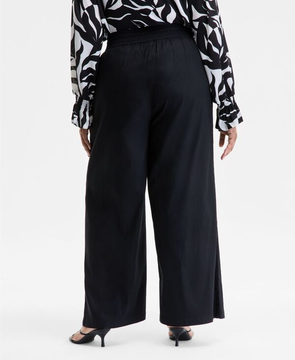 【送料無料】 アイ.エヌ.シー インターナショナル コンセプト レディース カジュアルパンツ ボトムス Plus Size Solid Drawstring Wide-Leg Pants Deep Black