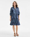 【送料無料】 スタイルアンドコー レディース ワンピース トップス Petite Smocked 3/4-Sleeve Tiered Shirtdress Fl...