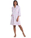 【送料無料】 ミス エレーン レディース ナイトウェア アンダーウェア Women's 3/4-Sleeve Printed Short Zip Robe Pink/mint Floral Stems(4)