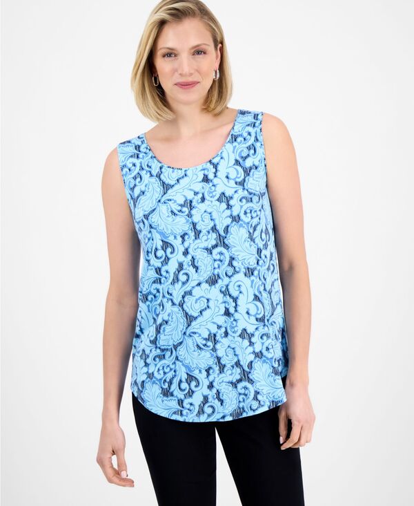 【送料無料】 ジェイエムコレクション レディース シャツ トップス Women's Printed Scoop-Neck Sleeveless Top Blue Rivera Combo