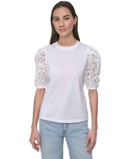 【送料無料】 ダナキャランニューヨーク レディース シャツ トップス Women's Mixed Media Lace-Sleeve Top IVY - IVORY 【送料無料】 ダナキャランニューヨーク レディース シャツ トップス Women's Mixed Media Lace-Sleeve Top IVY - IVORY