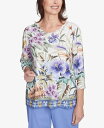【送料無料】 アルフレッド ダナー レディース シャツ トップス Petite Santa Fe Tropical Floral Border Top Aloe Multi