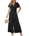 【送料無料】 カップシー レディース ジャンプスーツ トップス Women's Flutter Sleeve V-Neck Tie-Waist Jumpsuit...