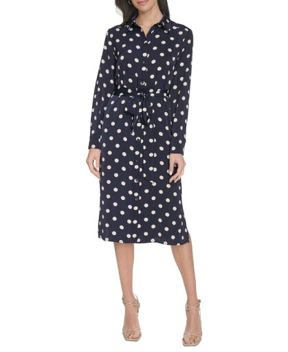 【送料無料】 カルバンクライン レディース ワンピース トップス Women's Dot-Print Long-Sleeve Shirtdress Indigo Stoney Beige 【送料無料】 カルバンクライン レディース ワンピース トップス Women's Dot-Print Long-Sleeve Shirtdress Indigo Stoney Beige