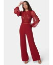 【送料無料】 ベベ レディース ジャンプスーツ トップス Women's Lace Top Straight Leg Jumpsuit Red