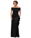 【送料無料】 エスケープ レディース ワンピース トップス Women's Off-The-Shoulder Ruffled Side-Slit Gown Bl...
