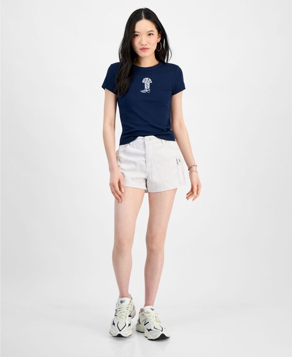 【送料無料】 マッデンガール レディース ハーフパンツ・ショーツ ボトムス Juniors' High Rise Utility Shorts Nimbus Cloud