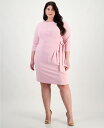 【送料無料】 タハリエーエスエル レディース ワンピース トップス Tahari Plus Size Side-Tie Back-Belted 3/4-Sleeve Dress Bubblegum(4)
