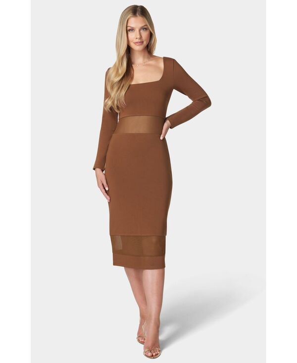 【送料無料】 ベベ レディース ワンピース トップス Women's Square Neck Midi Dress Chocolate