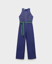 【送料無料】 マンゴ レディース ジャンプスーツ トップス Women's Belt Striped Jumpsuit Blue