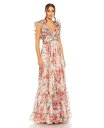 【送料無料】 マックダガル レディース ワンピース トップス Women's Ruffle Tiered Floral Cut-Out Chiffon Gown...