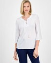 【送料無料】 ジェイエムコレクション レディース シャツ トップス Women's Split-Lace-Up-Neck Blouse Bright White(4)
