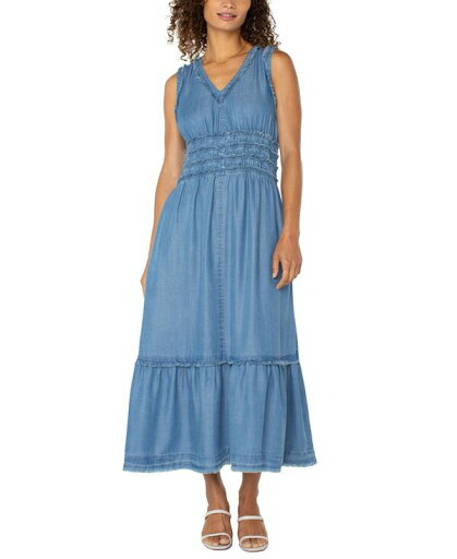 【送料無料】 リヴァプール ロサンゼルス レディース ワンピース トップス Women's Chambray Frayed-Trim Maxi Dress Delwood 【送料無料】 リヴァプール ロサンゼルス レディース ワンピース トップス Women's Chambray Frayed-Trim Maxi Dress Delwood