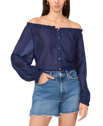 【送料無料】 ヴィンスカムート レディース シャツ トップス Women's Solid-Color Off-the-Shoulder Button Blouse Classic Na 【送料無料】 ヴィンスカムート レディース シャツ トップス Women's Solid-Color Off-the-Shoulder Button Blouse Classic Na