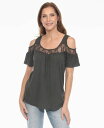 【送料無料】 ホワイトマーク レディース シャツ トップス Women's Cold Shoulder Lace Trim Knit Top Charcoal