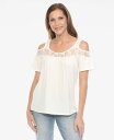【送料無料】 ホワイトマーク レディース シャツ トップス Women's Cold Shoulder Lace Trim Knit Top White