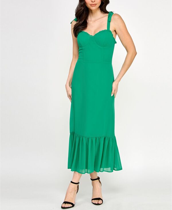 【送料無料】 シティー スタジオ レディース ワンピース トップス Juniors' Ruffled Tie-Strap Midi Dress Spinach