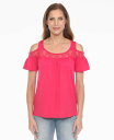 【送料無料】 ホワイトマーク レディース シャツ トップス Women's Cold Shoulder Lace Trim Knit Top Fuchsia