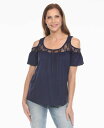 【送料無料】 ホワイトマーク レディース シャツ トップス Women's Cold Shoulder Lace Trim Knit Top Navy