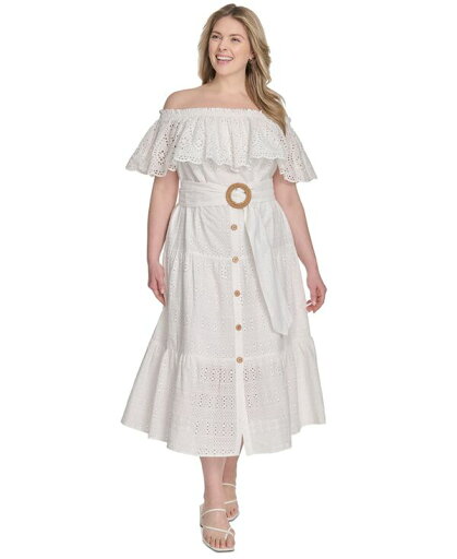 【送料無料】 エリザジェイ レディース ワンピース トップス Plus Size Eyelet Off-The-Shoulder Belted Midi Dress Ivory 【送料無料】 エリザジェイ レディース ワンピース トップス Plus Size Eyelet Off-The-Shoulder Belted Midi Dress Ivory