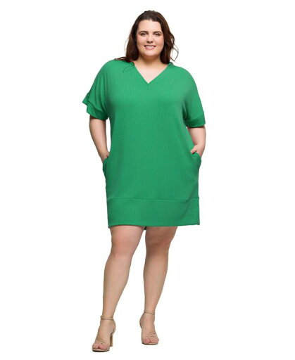 【送料無料】 24セブンコンフォート レディース ワンピース トップス Plus Size V-Neck Loose Fit Short Sleeve Pocket T Shirt Dress Green 【送料無料】 24セブンコンフォート レディース ワンピース トップス Plus Size V-Neck Loose Fit Short Sleeve Pocket T Shirt Dress Green