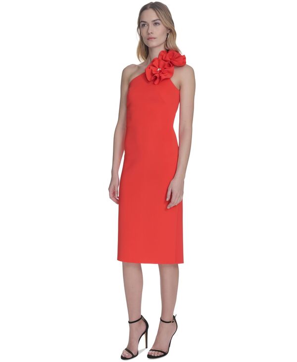 【送料無料】 エリザジェイ レディース ワンピース トップス Women's One-Shoulder Rosette-Trim Dress Poppy