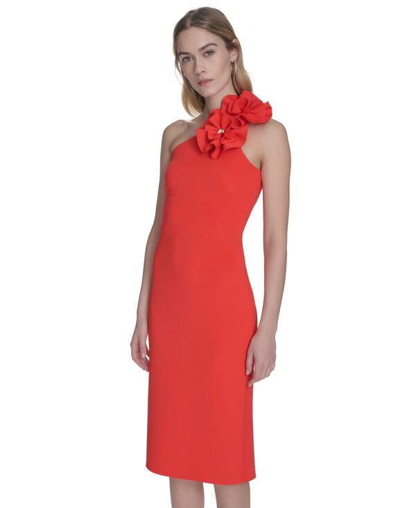【送料無料】 エリザジェイ レディース ワンピース トップス Women's One-Shoulder Rosette-Trim Dress Poppy