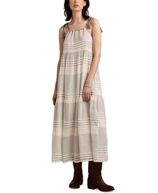 【送料無料】 ラッキーブランド レディース ワンピース トップス Women's Striped Cotton Tiered Maxi Dress Blue Stripe