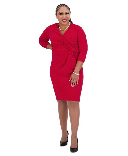【送料無料】 カスパール レディース ワンピース トップス Women's Twist-Front 3/4-Sleeve Glitter Sheath Dress Crimson 【送料無料】 カスパール レディース ワンピース トップス Women's Twist-Front 3/4-Sleeve Glitter Sheath Dress Crimson