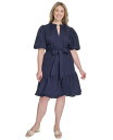 【送料無料】 ヴィンスカムート レディース ワンピース トップス Plus Size Cotton Puff-Sleeve Tie-Waist Dress Na...