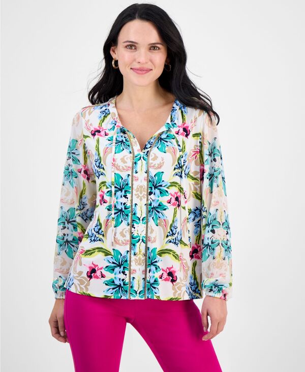 【送料無料】 ジェイエムコレクション レディース シャツ トップス Petite Bali Escape Printed Blouson-Sleeve Blouse Magnolia Bls Cb