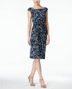 【送料無料】 コネクテッド レディース ワンピース トップス Petite Side-Gathered Boat-Neck Sheath Dress Navy
