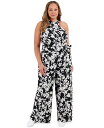 【送料無料】 ロンドンタイムス レディース ジャンプスーツ トップス Plus Size Crisscross Halter Belted Jumpsuit Blsck White