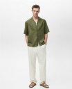 【送料無料】 マンゴ メンズ シャツ トップス Men's Linen Bowling-Collar Shirt Green