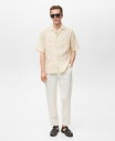 【送料無料】 マンゴ メンズ シャツ トップス Men's Linen Bowling-Collar Shirt Ivory White