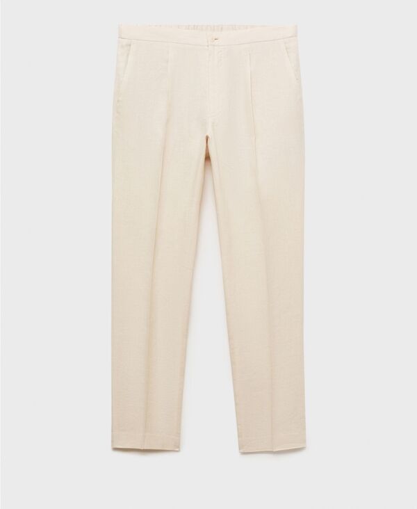 【送料無料】 マンゴ メンズ カジュアルパンツ ボトムス Men's Salerno Linen Slim-Fit Suit Pants Ecru