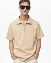 【送料無料】 マンゴ メンズ ポロシャツ トップス Men's Structured Zip Collar Polo Shirt Beige