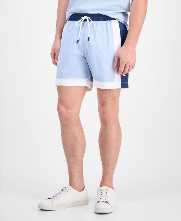 【送料無料】 ヒューゴボス メンズ ハーフパンツ・ショーツ 水着 Men's Colorblocked Drawstring 5" Swim Shorts Light Pastel Blue